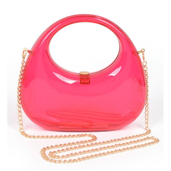 BNWT Brand New Hot Pink Molded Acrylic Top Handle Clutch Bag Crossbody Bag - Picture 1 of 6